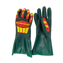 Sandy Coated Anti Slip Cotton Interlock Liner Chemical Resistant Long Cuff PVC Impact Glove